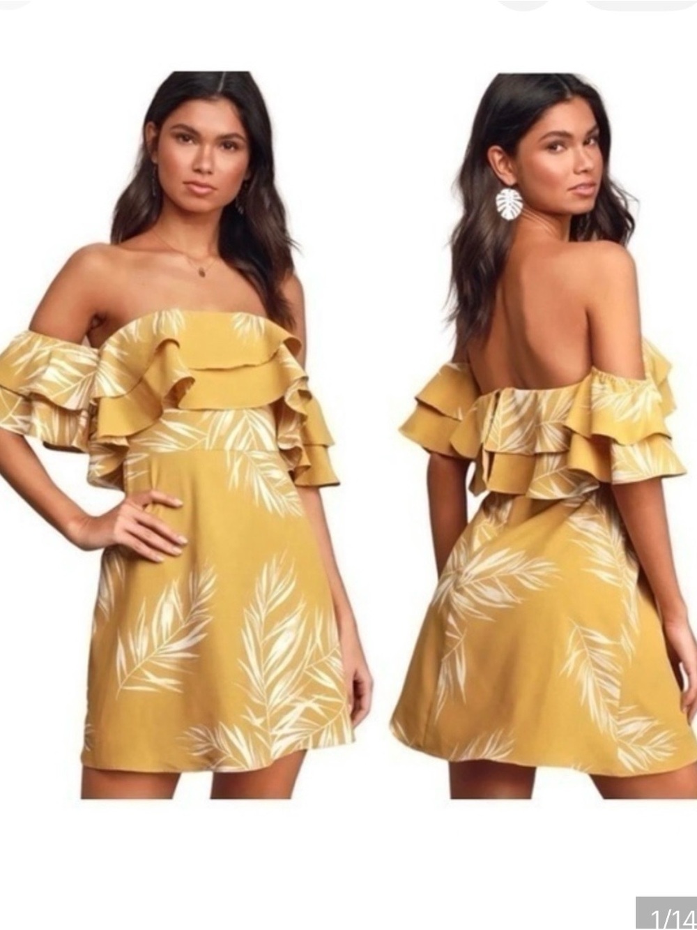 Lulus
Lulu's Be-Leaf the Hype Mustard Yellow Off the Shoulder Mini Dress
$38
